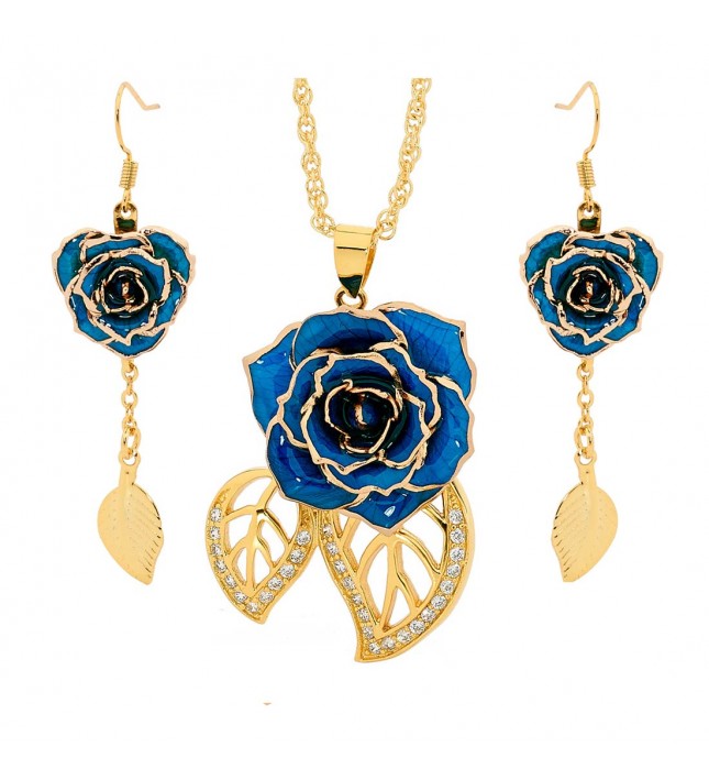  Ensemble de bijoux rose bleue. Style de feuille