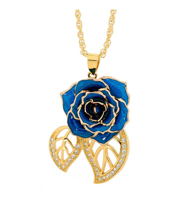  Pendentif rose bleue. Style de feuille