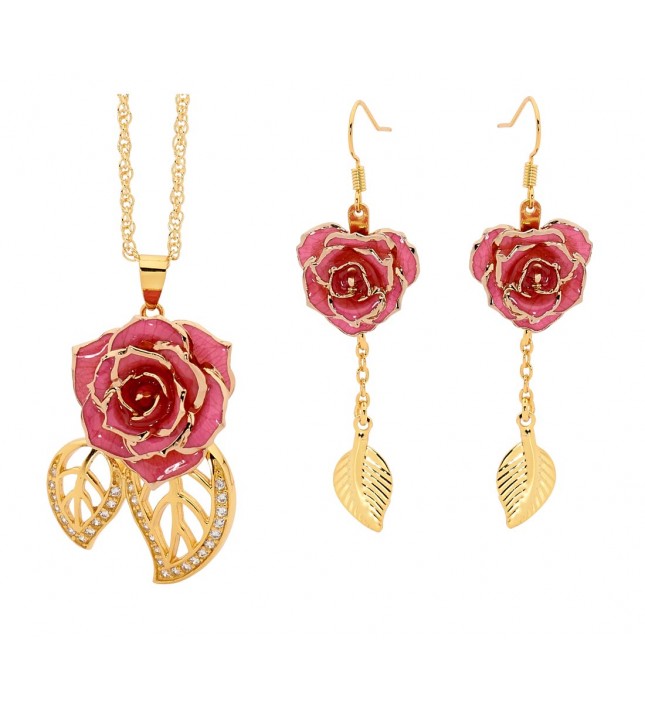  Ensemble de bijoux rose rose. Style de feuille