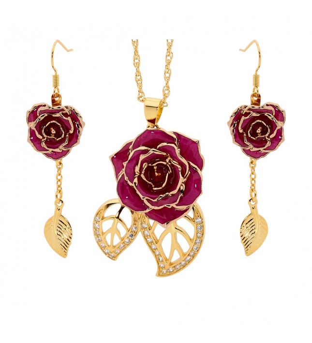  Ensemble de bijoux rose violette. Style de feuille