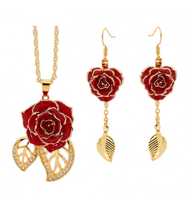  Ensemble de bijoux rose rouge. Style de feuille