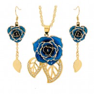  Ensemble de bijoux rose bleue. Style de feuille