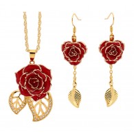  Ensemble de bijoux rose rouge. Style de feuille