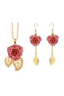  Ensemble de bijoux rose rose. Style de feuille