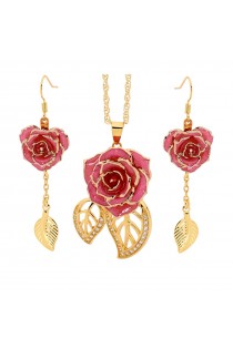  Rose trempée d'or avec ensemble de bijoux roses. Style feuille