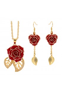  Ensemble de bijoux rose rouge. Style de feuille