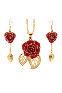  Rose trempée d'or avec ensemble de bijoux rouges. Style feuille