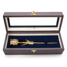 Rose trempée d'or. Boîte à fenêtre en cuir