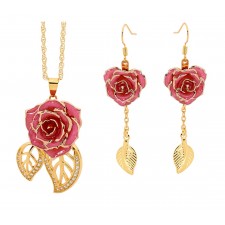  Ensemble de bijoux rose rose. Style de feuille