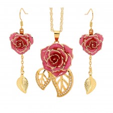  Rose trempée d'or avec ensemble de bijoux roses. Style feuille