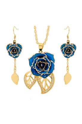  Ensemble de bijoux rose bleue. Style de feuille