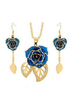  Ensemble de bijoux rose bleue. Style de feuille