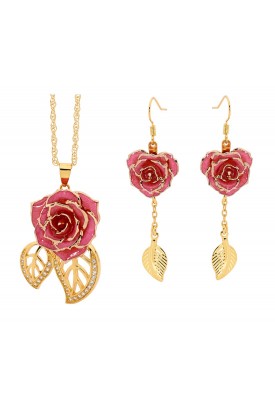  Ensemble de bijoux rose rose. Style de feuille