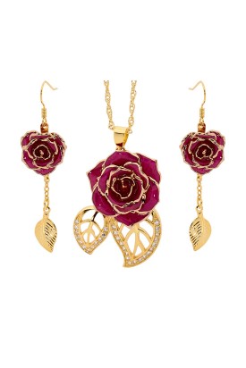  Ensemble de bijoux rose violette. Style de feuille