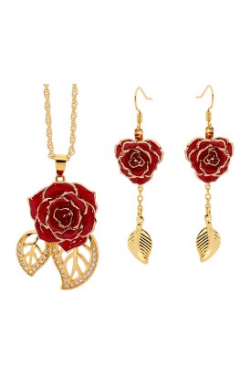  Ensemble de bijoux rose rouge. Style de feuille